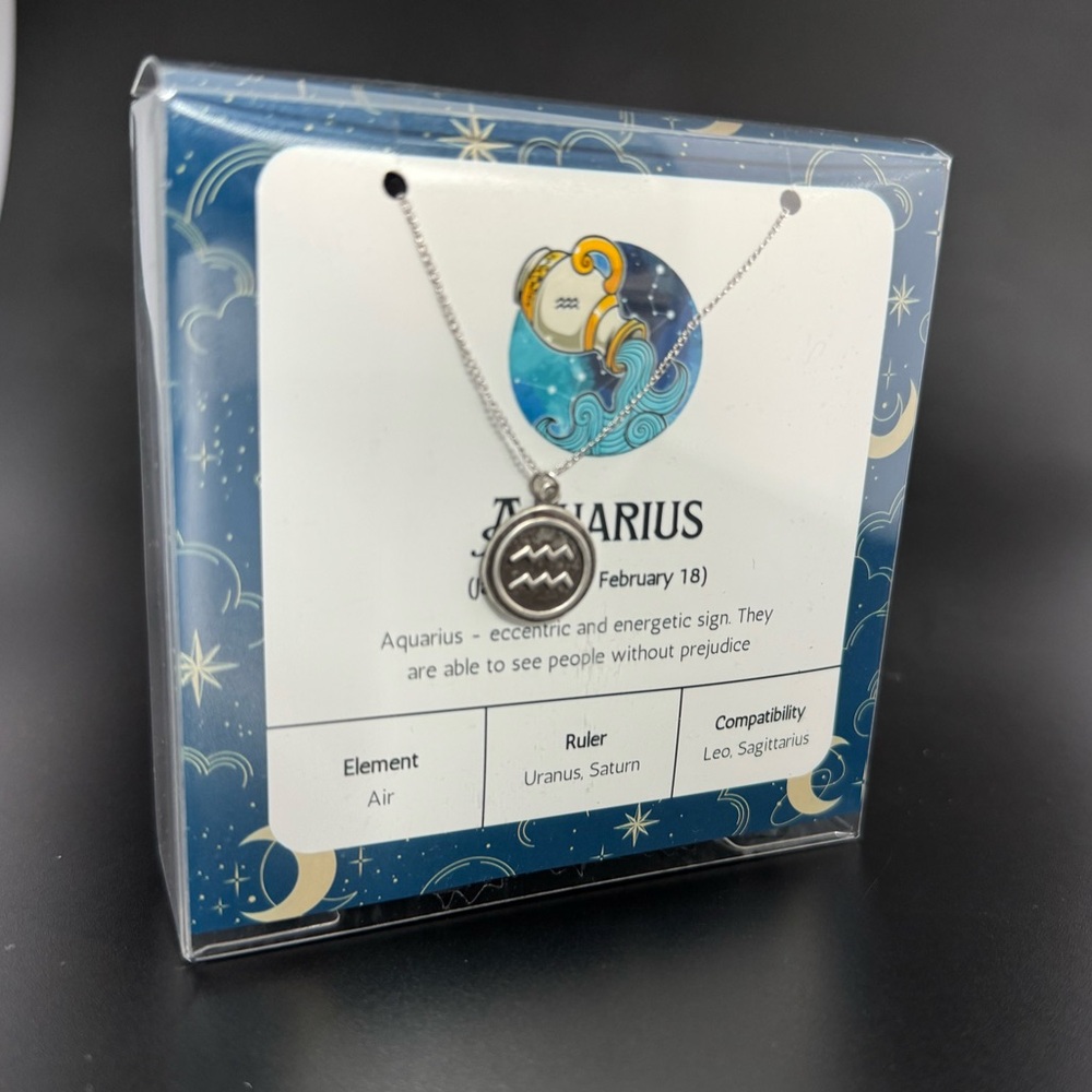 Aquarius Zodiac Medallion Necklace .925 Sterling Silver